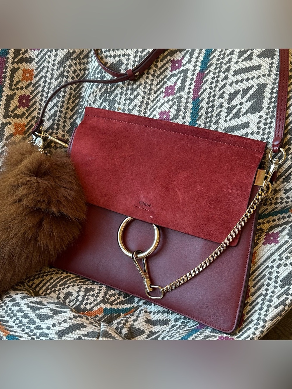 Chloé Medium Burgundy Suede Leather Faye Shoulder Bag